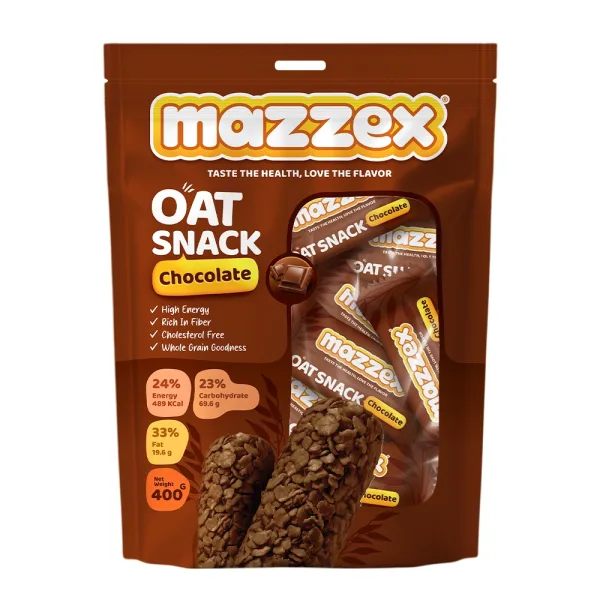 Mazzex-Chocolate-Oat-Original-400g-600x600 مازكس رقائق الشوفان بالشوكولاتة - 400 جرام (40 قطعة)